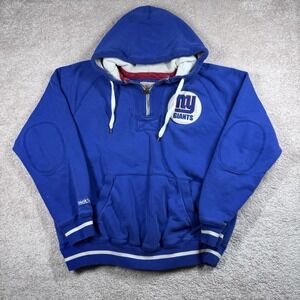 Distressed Mitchell and Ness Throwback New York Giants 1/4 Zip Hoodie Mens Sz XL